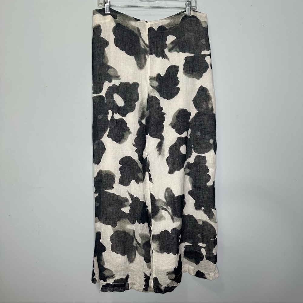 Banana Blue Black White Spotted Lined Wide Leg Lined Gauzy Pants Size M